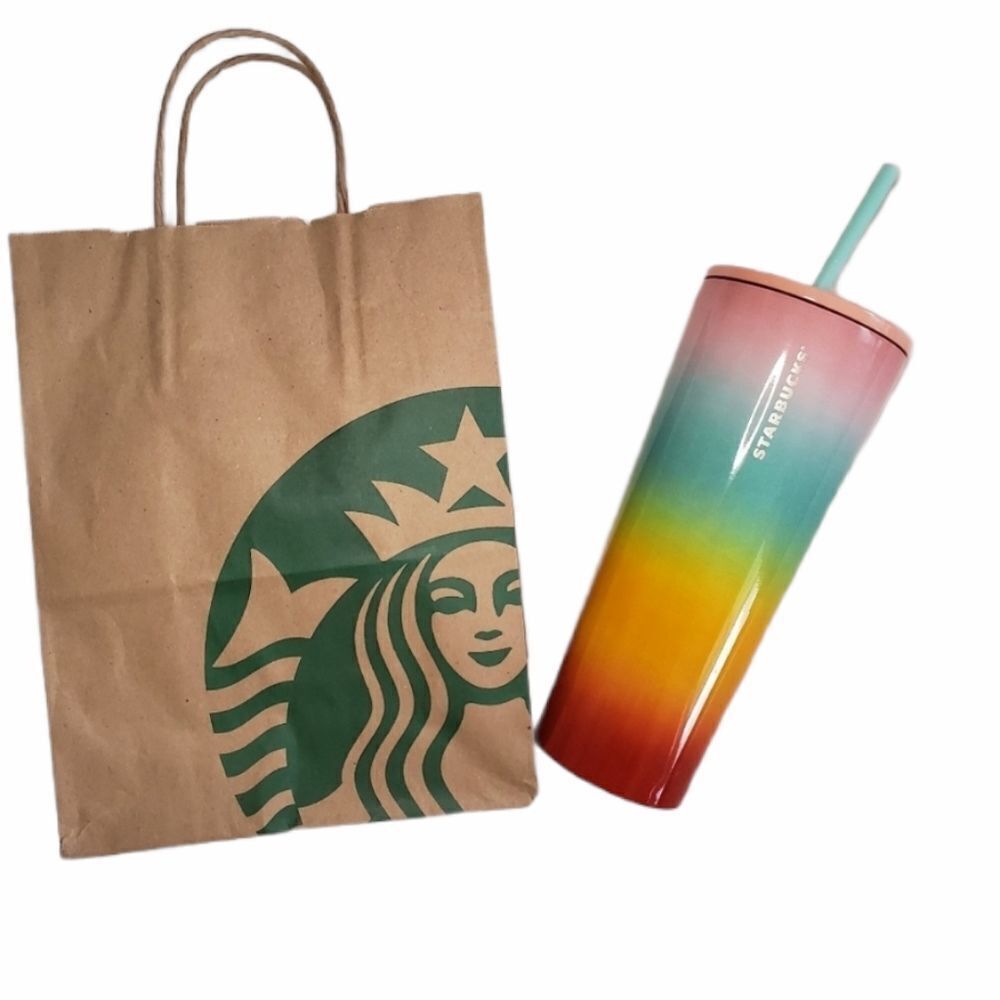 NEW STARBUCKS tumbler‎ 24oz venti ice rainbow pride cup with straw
